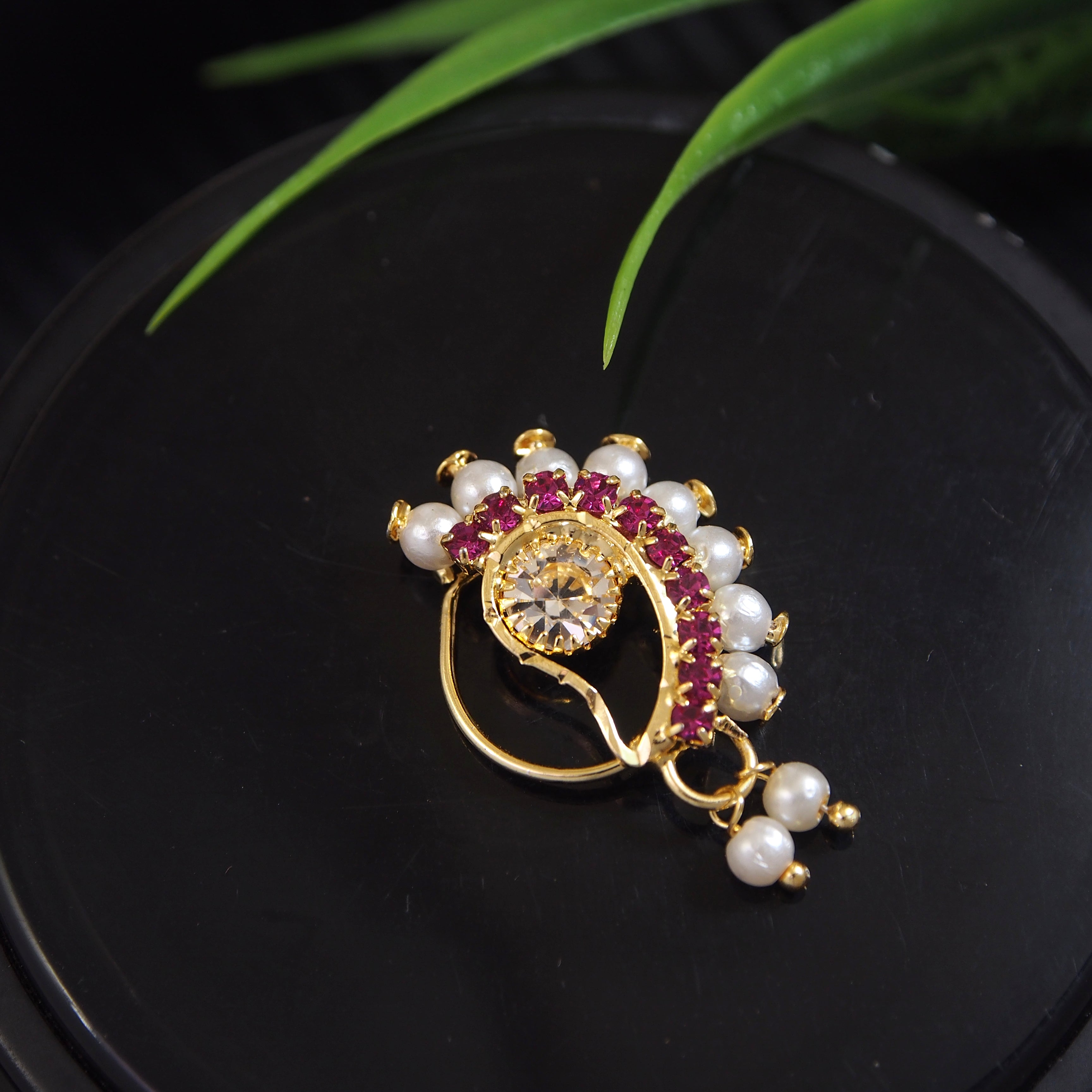 Stylish Traditional Pearl Nose Ring For Women Without Piercing Pearl Gold Plated Nath Nose Ring For Girls And Women